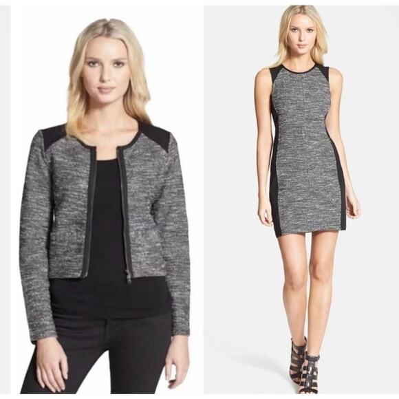 Eileen Fisher Black Grey Tweed Dress Blazer Jacket Set Colorblock Medium Petite - Picture 16 of 16